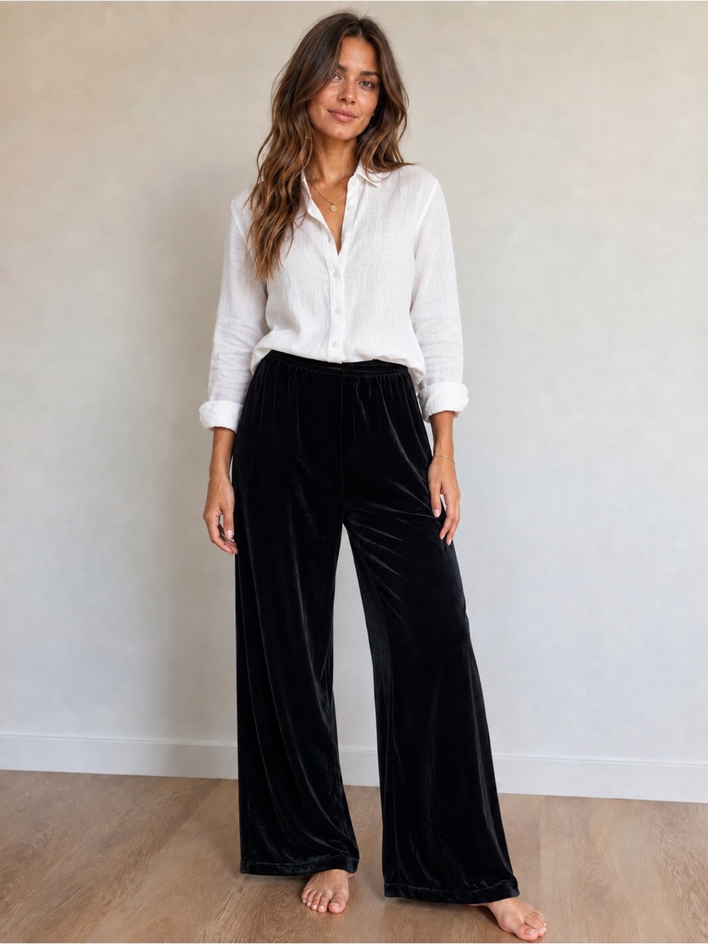 J. Jill Wide Leg Velvet Pull on Stretch Pants - Black